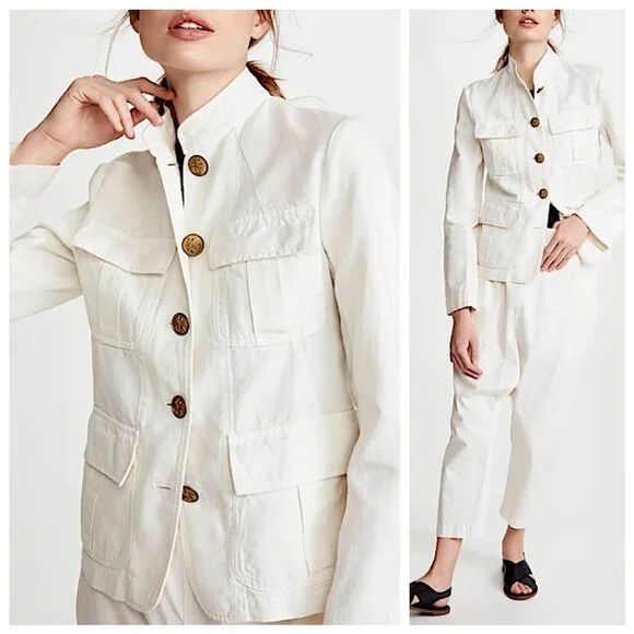 Nili Lotan Cambre Utility Jacket in White Sand Size M - Picture 1 of 14
